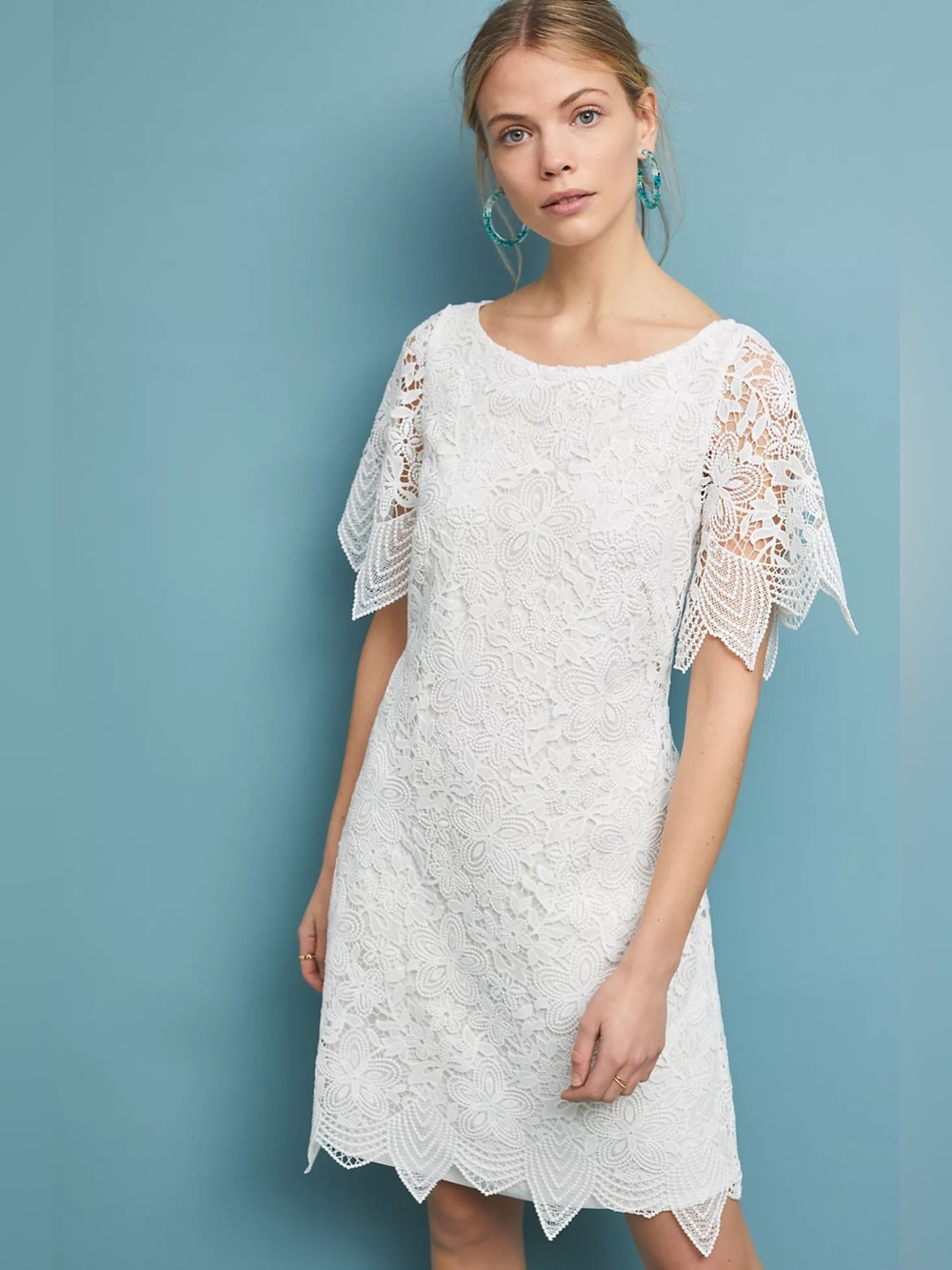 Anthropologie Charleston Lace Mini Dress 4 White Sheath Cocktail Sorority Bridal